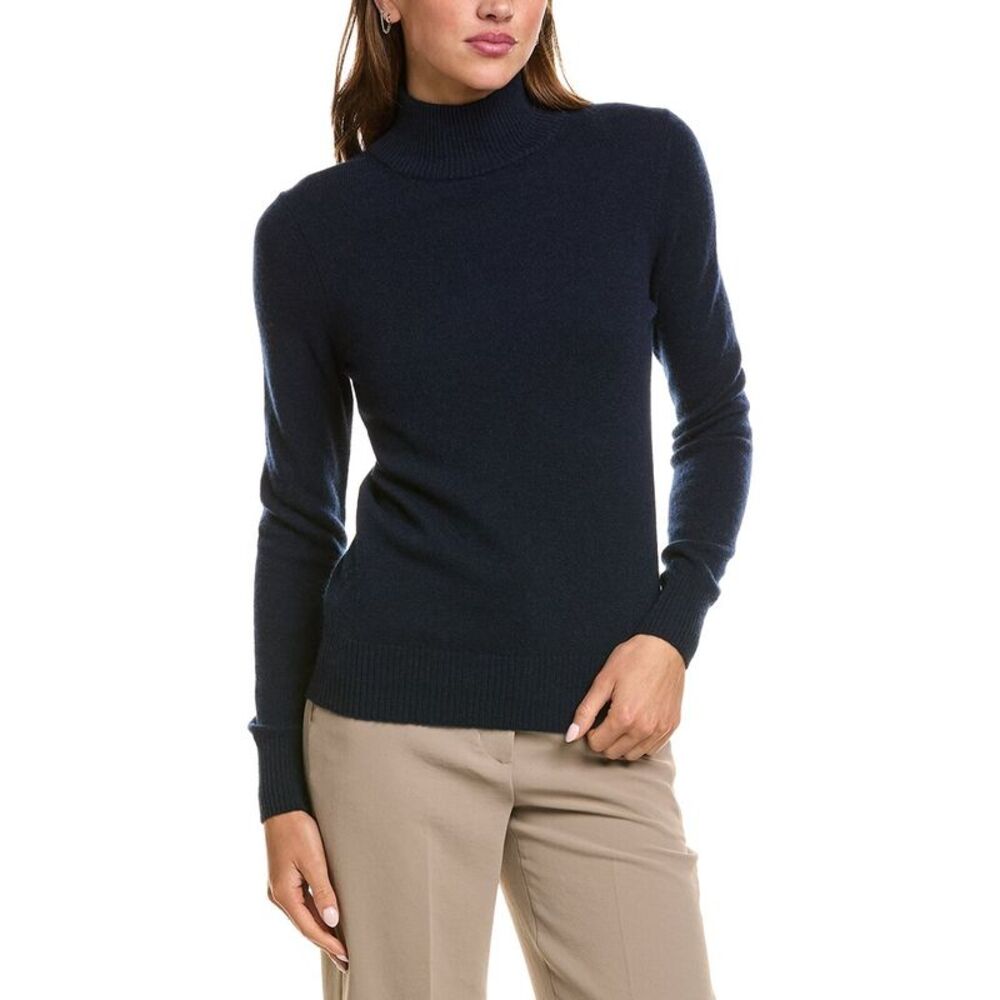 Incashmere Womens  Basic Mock Neck 100% Cashmere Sweater, Navy